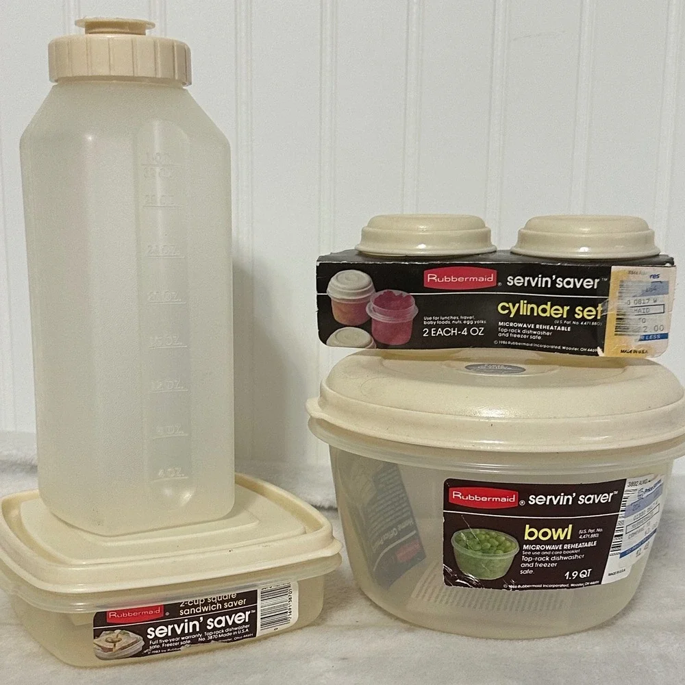 Vintage Rubbermaid Servin' Saver Food Storage Set 5pc Almond New Vintage Contain
